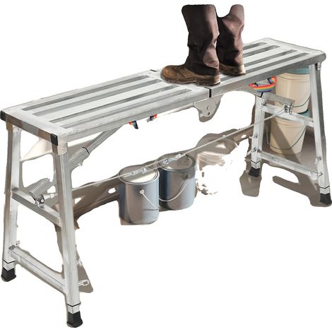 Plateforme d'échafaudage pliable, hauteur réglable de 60 cm à 90 cm, charge maximale de 200 kg, construction en tube épaissi, pieds antidérapants (1/5)