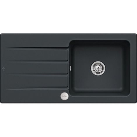 Villeroy & Boch – Évier 1 bac céramique noir 100x51cm – Vidage automatique – Résistance maximale – Design moderne – Fabriqué en France