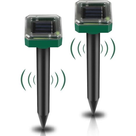 Set mit 2 Ultraschall-Solar-Abwehrgeräten gegen Maulwürfe und Wühlmäuse, Schutzart IP65 für den Garten.