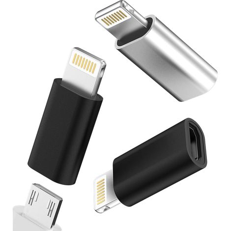 Adaptateur de Charge Micro USB Femelle vers Lightning Mâle Lot de 3 pour 14 13 12 11 Pro Max pour Mini Connecteur de Câble Appareils Accessoires Port de Charge (1/5)