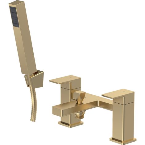Balterley Milldale Square Bath Shower Mixer Tap with Shower Kit, Dual Levers - Brushed Brass Finish (1/5)