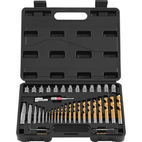 Kit Extracteur de Vis Cassée avec Forets 41PCs, Outils d'Extraction de Vis Dénudée et de Goujon, pour Retrait des Boulons Réparation Domicile Atelier, en Acier Cr-Mo, avec Adaptateurs et Coffret (1/5)