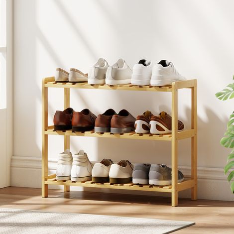 Dreistöckiges Schuhregal aus Bambus, Platz für 9 Paar Schuhe, ideal für Flur oder Eingangsbereich, 70 x 26 x 57,5 cm, Natur
