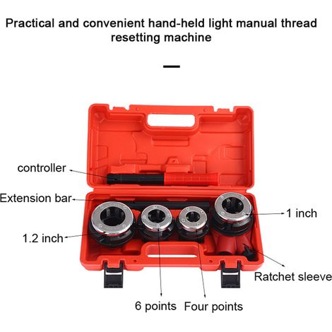 Kit de filetage de tuyaux à cliquet portable, ensemble d'outils de filetage manuels à cliquet avec 3 filières NPT, boîte de rangement en plastique pour aluminium galvanisé, fer et cuivre. (1/5)
