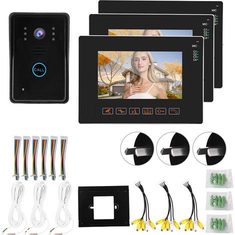 Kit vidéophone filaire 9 pouces, sonnette de porte avec caméra, système d’accès 110-240V (prise AU) (1/5)