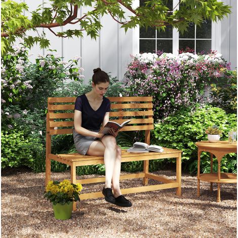 Chaises longues de jardin en pin coloris teck, banc 2 places convertible en table de pique-nique, 110x61x89 cm (1/5)