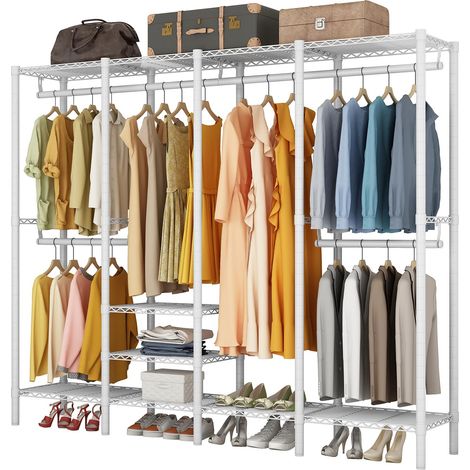 Porte Manteau, Portant à vêtements avec 6 étagères réglables en hauteur, tringle à vêtements avec 4 étagères suspendues, beaucoup d'espace pour chambre à coucher, salon (blanc) (1/5)