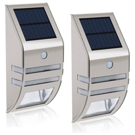 Lot de 2 lampes solaires LED MianBaoShu-Étanches-En acier inoxydable-Appliques murales pour l'extérieur-Avec capteur de mouvement 90 ḞGrand angle- Éclairage pour jardin,terrasse,chemin,etc. (1/4)