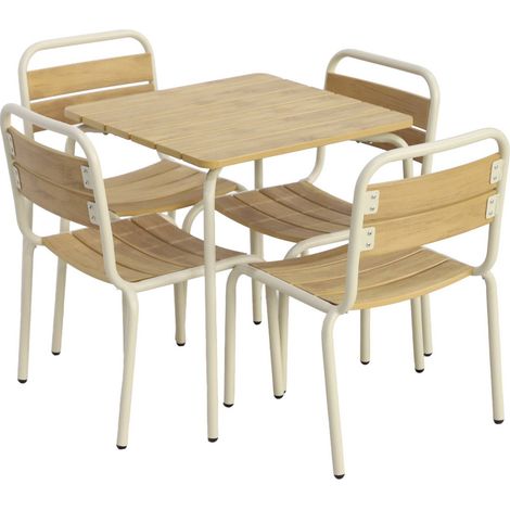 Children's garden table with steel and wood decor + 4 chairs, beige 48x48x47 cm - Suzie