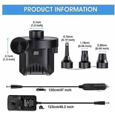 Pompe Électrique - Gonflage Et Dégonflage - AC 110V À 240V DC 12V - 3 Buses Interchangeables - Pour Matelas Piscines Coussins (1/4)