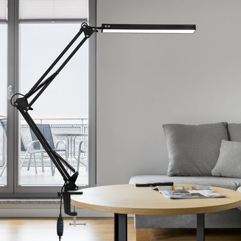 Randaco Lámpara LED de arquitecto 10 W con pinza, regulable, 80 LED, 3 modos de luz, 10 niveles de brillo, cabezal giratorio 360°, USB, negra (1/5)
