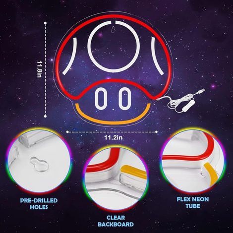 Luce al neon rossa a forma di fungo, adatta per sale giochi, camere da letto, internet café e decorazioni murali a LED (1/4)