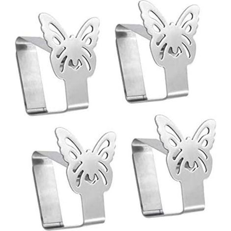 Pinces à Nappe Premium en Acier Inoxydable - Supports à Tissus pour Linge de Table - Pinces de Table pour l'intérieur et l'extérieur - Clips métalliques (4 pièces/papillon) (1/4)
