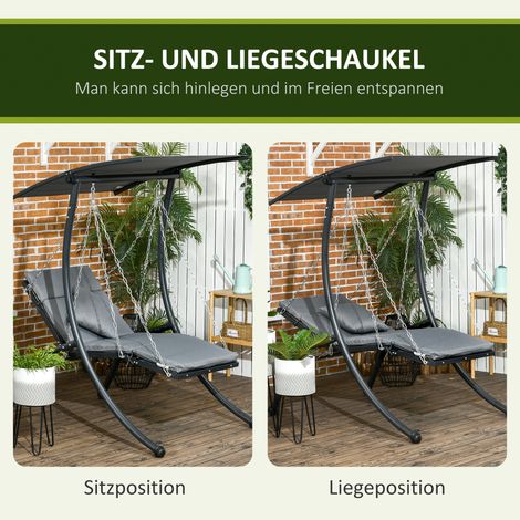 Chaise longue suspendue avec auvent inclinable, coussin de siège, appui-tête, structure acier gris foncé, 108x145x169 cm (1/4)