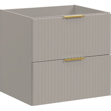 Vente-Unique – Meuble sous vasque suspendu strié 60 cm – MDF beige rainuré – 2 tiroirs soft close – Installation à suspendre (1/4)