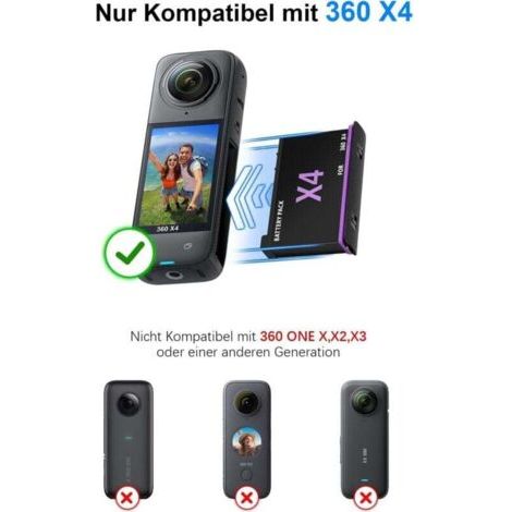 NALOOKAMIC 360 X4 Batterie, 360 X4 Caméra 3 Slots Accessoires Chargeur, 2 Pièces 2500 mAh Batterie de Secours, Connecteur de Charge de Type C, pour 360 X4 Caméra (1/3)
