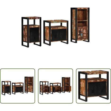 Badmöbel Set - Badezimmermöbel-Set mit Regal 3 pcs Massives upgecyceltes Holz (1/5)