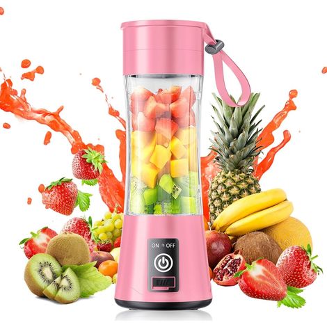 Mini blender portable rechargeable de 350 ml avec 6 lames en acier, étanche, idéal pour les smoothies de voyage, la salle de sport ou le bureau. (1/5)