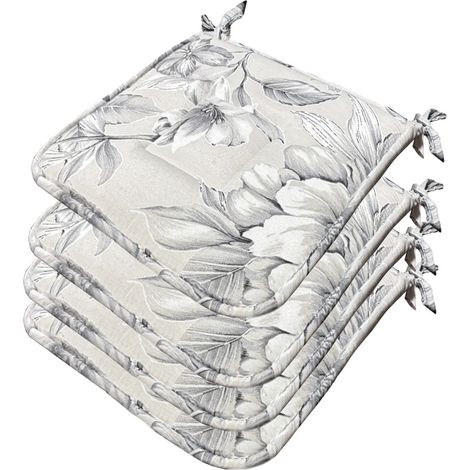 Set 4 Cuscini Sedia Cotone Fiori Vintage Lavabili Coprisedie Universali Con Lacci Fissaggio