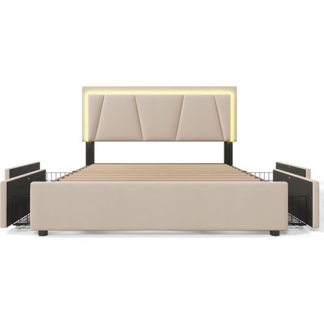 Lit coffre 160x200 cm avec LED, 4 tiroirs et tête de lit réglable HOMVRA (1/5)