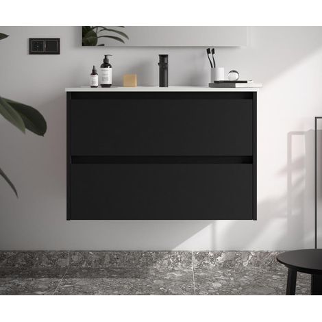 BALTIC Unterschrank 800 2 Schubladen + Waschbecken Black Satin (1/4)