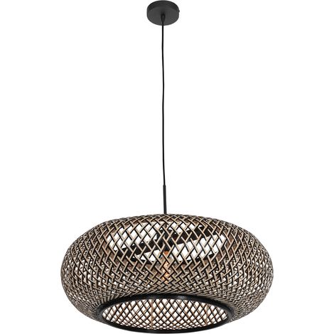 Pendelleuchte Hängelampe Deckenleuchte Esszimmerleuchte Metall Holz Schwarz (1/5)