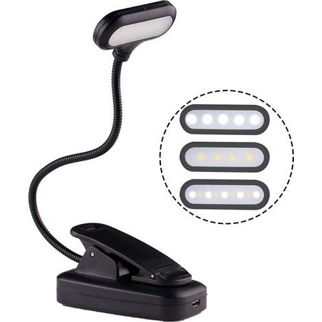 Lampe de lecture LED chaude à clip – Lumière ambre anti-lumière bleue – Rechargeable USB – Col flexible 360° pour lecture au lit (1/5)