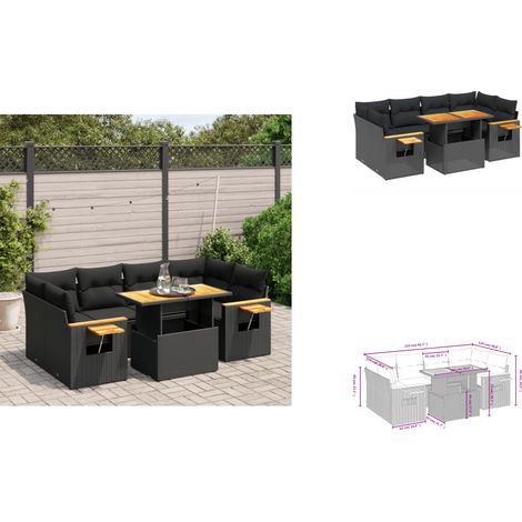 Salon de jardin 7 pcs avec coussins noir résine tressée - Ensemble Salon De Jardin - Meuble Extérieur - Résine Tressée - Rotin Synthétique - Table Extensible (1/3)