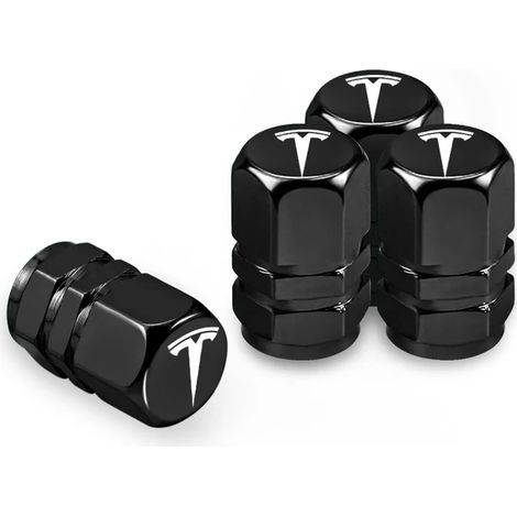 (Noir) 4 bouchons de valve de pneu en métal avec emblème de voiture, accessoires compatibles avec Model 3 Roadster, Model X, Model Y et Model S (1/5)