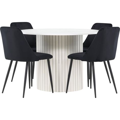 Härön Essgruppe Esstisch weiß 4 Stühle Velours schwarz. (1/4)