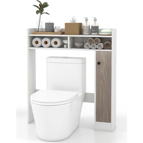 COSTWAY Mobiletto da Bagno Sopra WC, Organizzatore da Bagno con Ripiani Regolabili Anta Singola e Ripiani Aperti, Ideale per Bagno Lavanderia, 88x18x100 cm (Bianco)