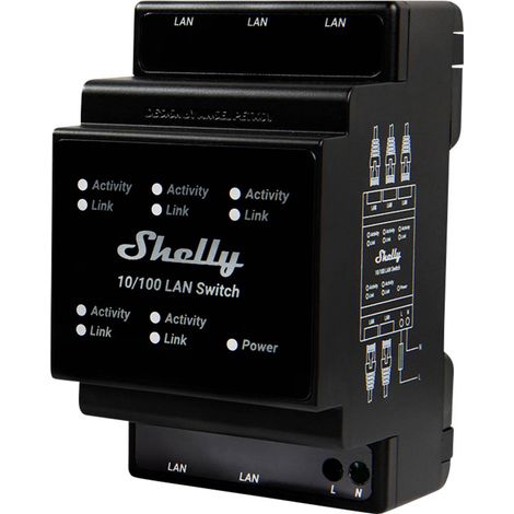 Shelly – Switch réseau LAN 5 ports RJ45 – 10/100 Mbps – Montage rail DIN – Connexion filaire pour Smart Home (1/6)
