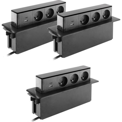 Otio – Multiprise encastrable 3 prises 16A 2P+T avec 2 ports USB type A et C – Longueur câble 1,5m – Ouverture push-up pour accès facile