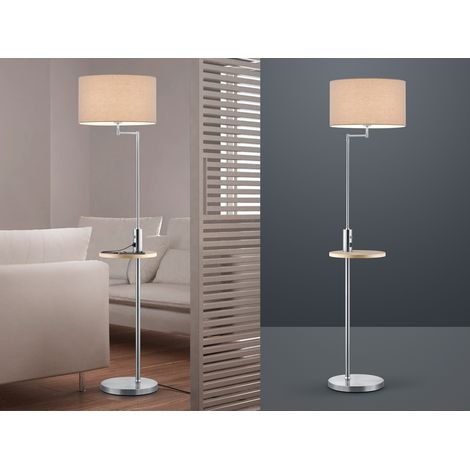 Stehleuchte CLAAS mit Ablagetisch Holz & USB Ladefunktion, Stoff Grau, 160cm (1/5)