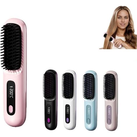 Brosse Cocoony pour Cheveux Courts Brosse, Lissante Rechargeable Portable, Un Volume Coiffe en 2 Minutes (Rose)