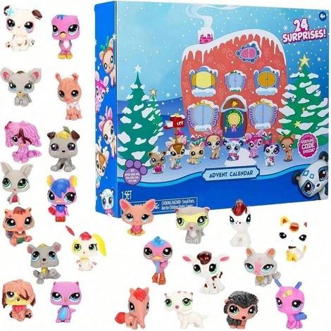 Calendrier de l'Avent 2024 pour animaux, compte à rebours de Noël avec figurines adorables, jouets décoratifs pour intérieur et voiture. (1/2)