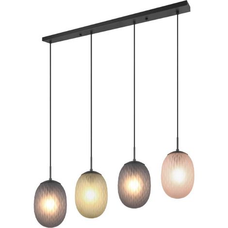 Lampe suspendue 4 lumières Facette avec verre coloré nervuré - 364200417 (1/3)