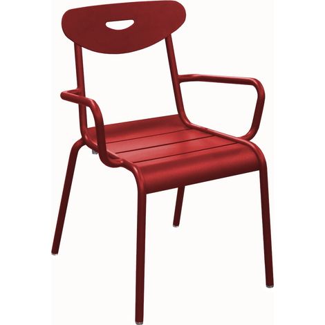 PROLOISIRS Fauteuil lounge empilable en aluminium - SMILEY - Structure tube rond Ø 25 mm - Coloris rouge