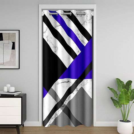 Collage Géométrique Rideau Cover 86x203 Bleu Foncé Gris Noir Blanc Motif Géométrique Rideau de Porte pour Porte Intimité,Lignes de Marbre Abstraites Rideau D'Armoire Moderne et Minimaliste - 86x203cm (1/5)