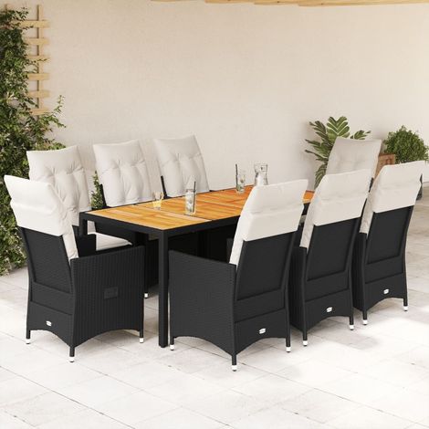 Ensemble repas de jardin 9 pièces en résine tressée noire avec fauteuils inclinables et coussins - PANGIVO (1/5)