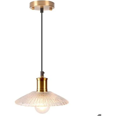 Lustre Suspension Moderne en Verre,20cm Lampe de Plafond Industriel en Finition en Laiton Dor Abat-jour Design Chapeau (1/5)