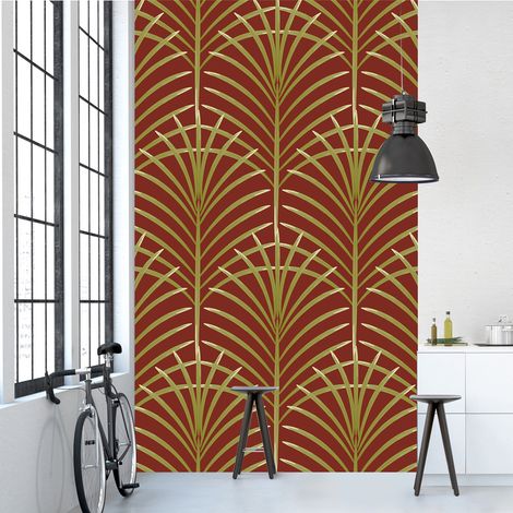 Papier peint intissé doré art déco, 150 cm X 250 cm, fond rouge panoramique pour décoration intérieure. (1/2)