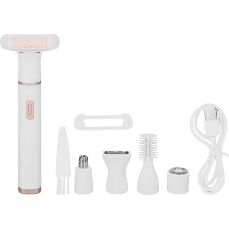 Rasoir électrique 5 en 1 pour femmes, silencieux, épilateur pour le visage, le nez, les sourcils et le corps entier.-AquaForge