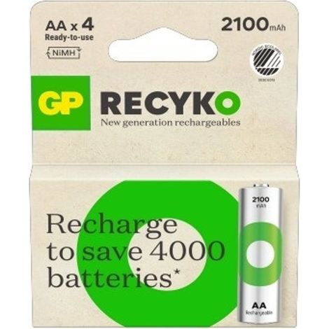 GP Battery Recyko Wiederaufladbarer Akku 12 V AA 2100 mAh (4er-Pack)