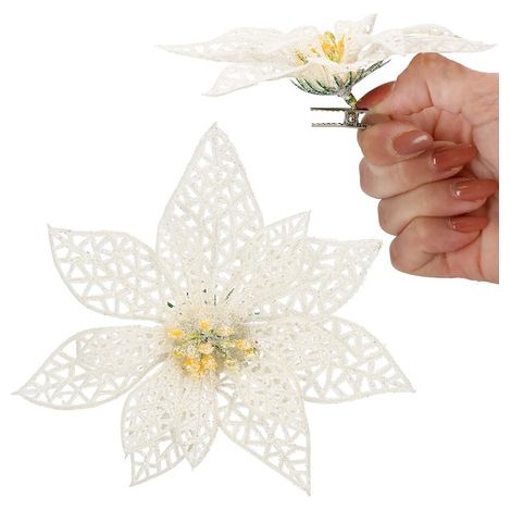 Weihnachtsstern künstliche Poinsettie mit Metallklammer 11x11 cm