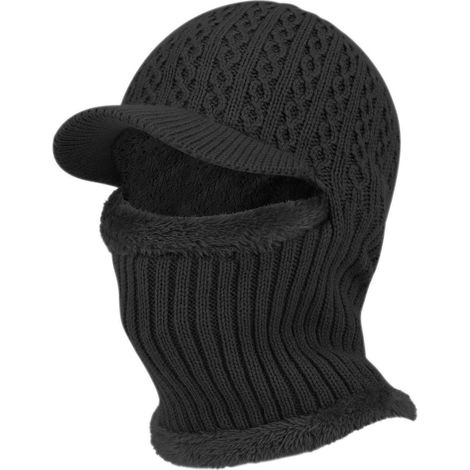 Thermo Sturmhaube mit Visier, warm gefüttert, winddicht, für Damen und Herren, Schwarz (1/5)
