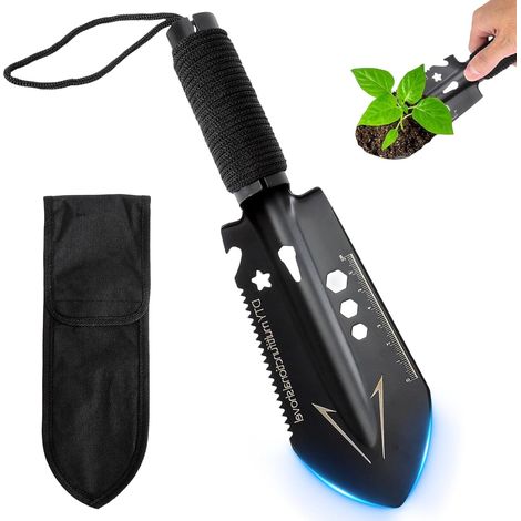 Pelle Jardin 9-en-1– Outillage de Jardin Léger et Matériel Bushcraft Portable avec Sac pour Jardinage, Camping, Randonnée Plage et Survie (1/5)