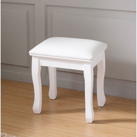 Tabouret de coiffeuse blanc en bois massif avec assise rembourrée (1/5)