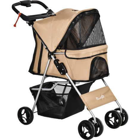 Poussette pliable pour petits et très petits chiens avec panier et porte-gobelet, 77 x 45 x 99,5 cm, couleur café