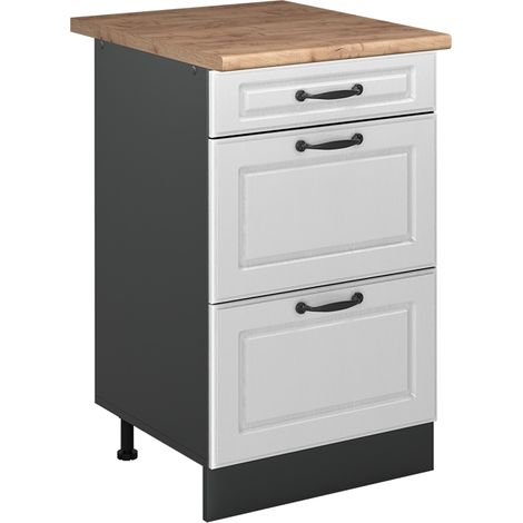 Küchenunterschrank R-Line, Weiß Landhaus/Anthrazit, 50 cm Arbeitsplatte Goldkraft Eiche, Vicco (1/5)
